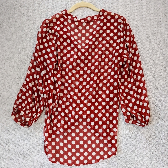 VINTAGE | Drapey Sheer Tie Front Polka-dot Blouse - Picture 4 of 4